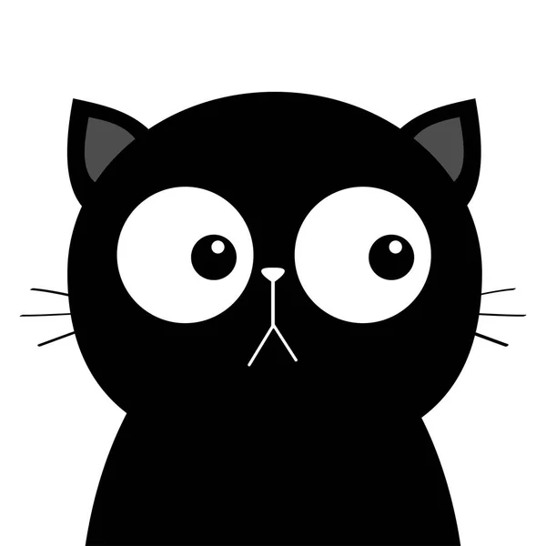 Svart ledsen katt huvud ansikte med stora ögon. Söt tecknad kawaii rolig karaktär. PET baby Print samling. Platt design. Vit bakgrund. Isolerade. — Stock vektor