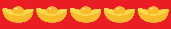 Cinese new year symbol atribute. Goldbarren gesetzt. goldenes Balkensymbol. Grußkarte. flache Bauweise. roter Hintergrund. isoliert. — Stockvektor