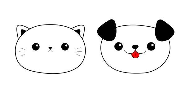 Face de tête de chien chat. Ensemble d'icônes de silhouette linéaire. Ligne de contour. Chaton dessin animé mignon personnage chiot. Un animal kawaii. Bébé chaton drôle pouch. Carte d'amour. Design plat. Fond blanc. Isolé . — Image vectorielle