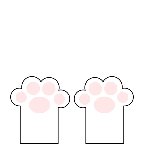 ピンクのパッドが付いている猫の足の足跡。かわいい漫画可愛い面白いキャラクターボディ部分ラインシルエット。ベビーペットコレクション フラットデザイン。白い背景。分離. — ストックベクタ