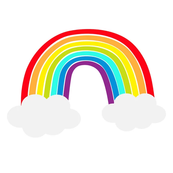 虹のアイコン。空に2つの雲。●カラフルなラインセット。雲の形。かわいい漫画可愛い子供のクリップアート。グリーティング カード。Lgbtコミュニティ。ゲイ フラグ シンボル。フラットなデザイン。白い背景. — ストックベクタ