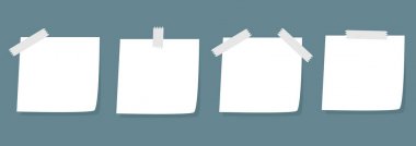 Viski ile yapıştırıcı Notlar. Kağıt etiket simgesi ayar çizgisi. İş ofis kırtasiye elemanı. Düz tasarım. Mavi arka plan. Izole.