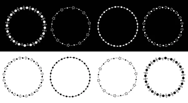 Στρογγυλό κύκλο καρέ στεφάνι εικονίδιο Set γραμμή. Λουλούδι Μαργαρίτα, λάμψη αστεριών, φύλλο, στοιχείο διακόσμησης. Επίπεδη σχεδίαση. Λευκό φόντο. Απομονωμένες. — Διανυσματικό Αρχείο