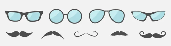 Gafas y bigote bigote icono de la línea de conjunto. Colección de gafas de sol. Deseo plano. Aislado. Fondo blanco . — Vector de stock