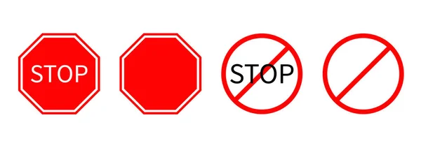 Divieto nessun simbolo Rosso rotondo stop avvertimento strada segnavia impostare la linea Template Isolato su sfondo bianco. Design piatto — Vettoriale Stock