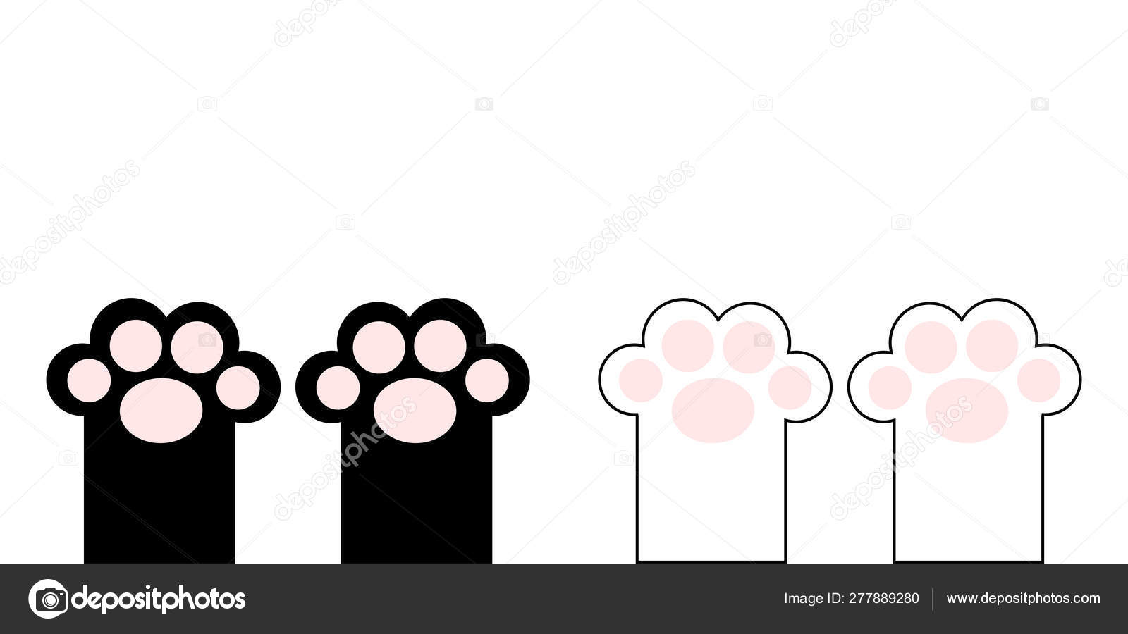 Black white cat paw print foot with pink pad set. Cute cartoon funny character part silhouette. Baby pet collection Flat design. Kids background. Isolated. Vector Image by ©worldofvector #