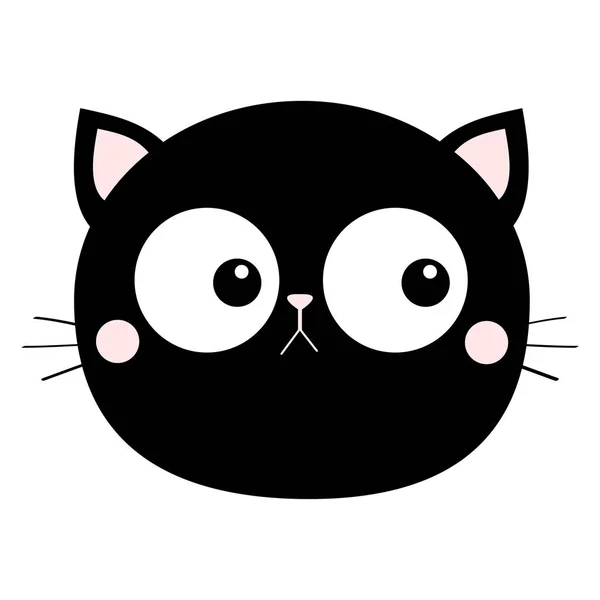Черный кот голова круглая икона с большими глазами. Розовые щеки, уши. Симпатичный мультяшный персонаж. Коллекция детской печати. Плоский дизайн. Белый фон. Isolated . — стоковый вектор