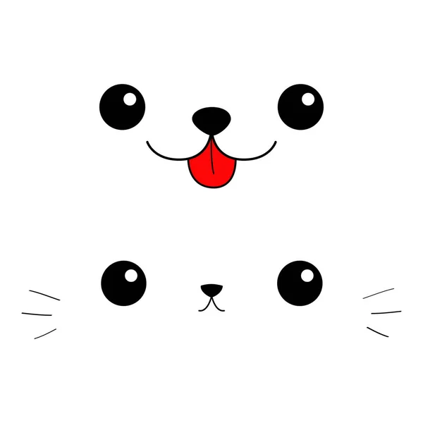 고양이 개 눈, 코, 콧수염, 혀. 귀여운 만화 키티 캐릭터입니다. 헤드 페이스 실루엣 스퀘어 아이콘 세트. 등고선. 가와이이 동물. 재미있는 아기 새끼 고양이. 러브 카드. 플랫 디자인. 흰색 배경 — 스톡 벡터