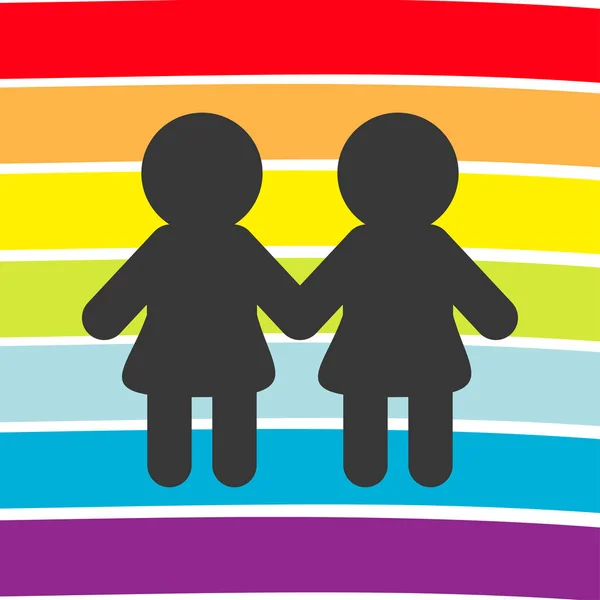 彩虹旗背景。Lgbt同性恋符号。两个女人的结婚标志五颜六色的线条集。平面设计。白色背景. — 图库矢量图片