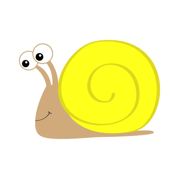 Snail icon. Yellow shell house. Cute cartoon kawaii funny character. Insect isolated. Big eyes. Smiling face. Flat design. Baby clip art. White background. — Stock Vector