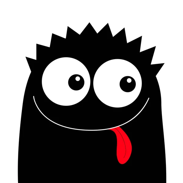 Monsterkopf schwarze Silhouette. fröhliches Halloween. zwei Augen, Haare, Zunge. niedlichen Karikatur kawaii lustige Figur. Baby Kids Kollektion. flache Bauweise. weißer Hintergrund. — Stockvektor