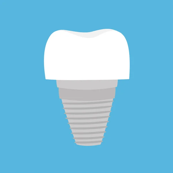 Tandimplantat protes. Söt rolig tecknad ikon. Oral tandhygien. Barn tänder vård. Tandhälsa. Blå bakgrund. Platt design. — Stock vektor