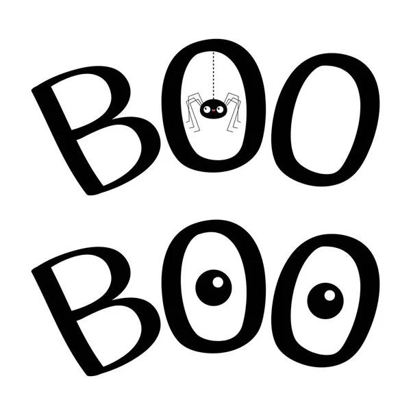Text v aplikaci Word Boo s siluetou hmyzu. Dvě oči. Roztomilý kreslený kawaii znakový soubor. Blahopřání k šťastné Halloweenu. Podproces přerušované čáry. Plochý design. Bílé pozadí. — Stockový vektor