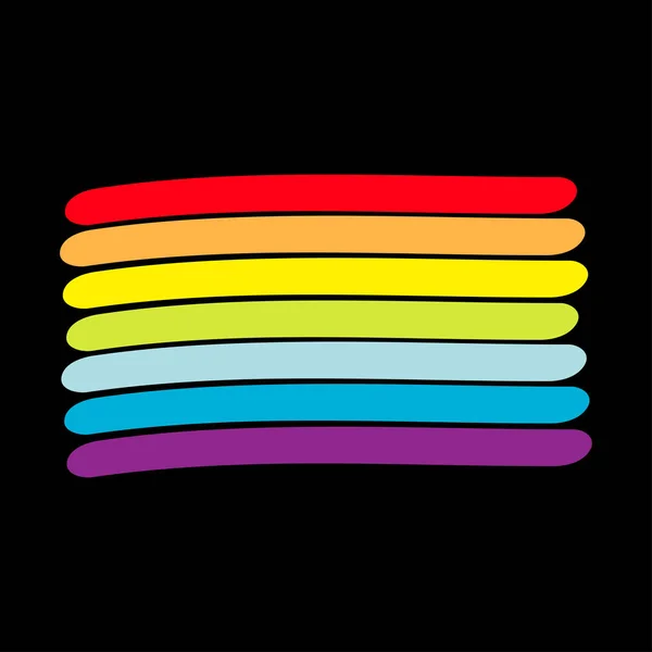 Bandera del arco iris. Símbolo gay LGBT. Colorido juego de líneas. Diseño plano. Fondo negro . — Vector de stock