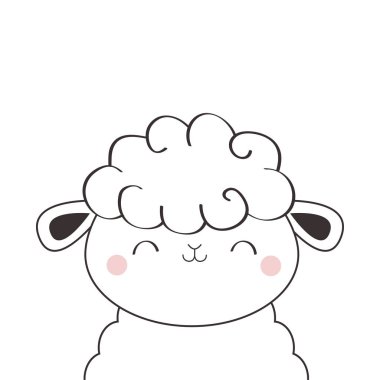 Koyun kuzu yüz kafası simgesi. Linecontour silüeti. Bulut şekli. Sevimli karikatür Kawaii komik gülümseyen bebek karakter. Kreş dekorasyonu. Tişört baskısı. Düz tasarım. Beyaz arka plan.