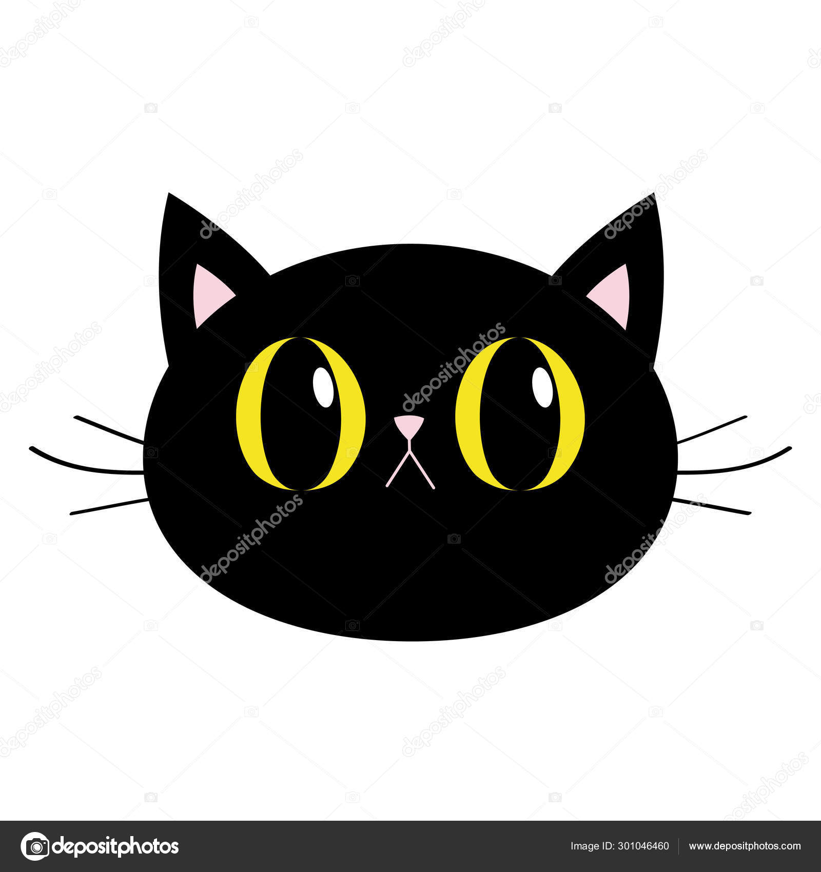 Schwarze Katze Runde Kopf Gesicht Symbol Große Gelbe Augen