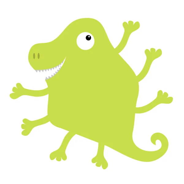 Silhouette de monstre vert. Un œil, nez de dinosaure, beaucoup de mains. Mignon dessin animé kawaii effrayant personnage drôle. Collection bébé. Joyeux Halloween. Fond blanc. Isolé. Conception plate . — Image vectorielle