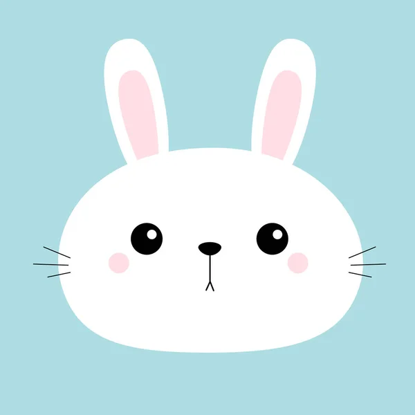 Rabbit bunny head face round icon. Cute cartoon kawaii funny baby kids character. Happy Easter. Farm animal. Blue pastel background. Flat design. — Stock Vector