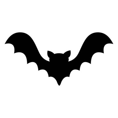 Yarasa uçan siyah siluet simgesi. Büyük açık kanat ile sevimli karikatür bebek karakteri. Cadılar Bayramınız Kutlu Olsun. Orman hayvanı. Düz tasarım. Beyaz arka plan. Izole. Tebrik kartı.