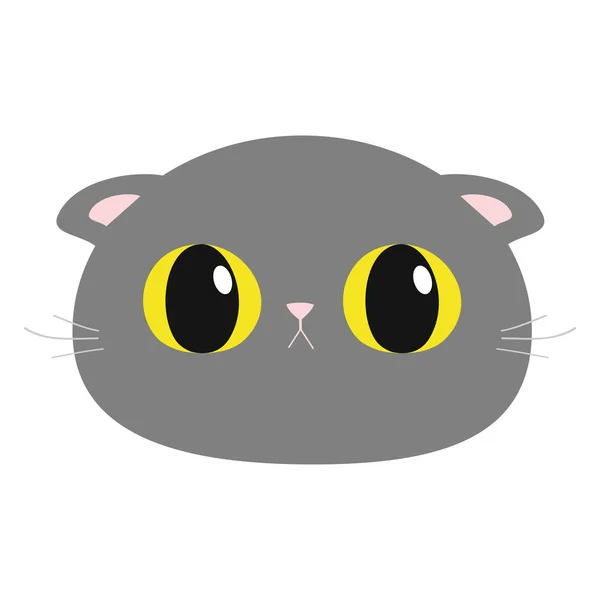 British Shorthair cat round head face icon. Cute funny cartoon character. Big yellow eyes. Sad emotion. Kitty Whisker Baby pet collection. White background. Isolated. Flat design. — Stock Vector