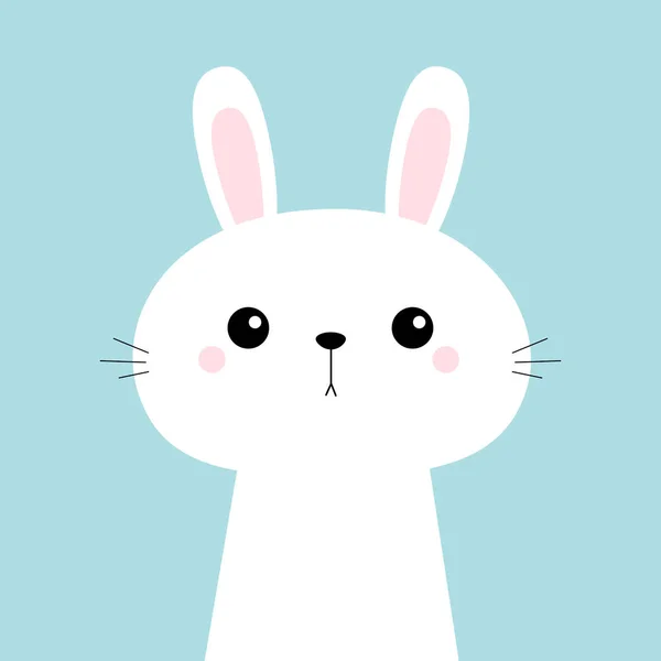 Face de lapin lapin. Mignon dessin animé kawaii drôle bébé enfants personnage. Joyeux Pâques. Animal de ferme. Fond pastel bleu. Conception plate . — Image vectorielle