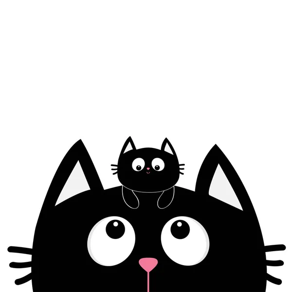 Silhueta cara de gato preto olhando para cima. Bebé gatinho pendurado na cabeça. Personagem de desenho animado bonito. Adoção de animais. Estilo de design plano. Fundo branco. Isolados . —  Vetores de Stock