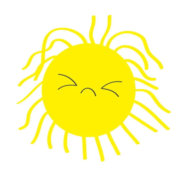졸린 태양 빛나는 아이콘 세트입니다. 가와이이 얼굴은 다른 감정. 귀여운 만화 재미 슬픈 캐릭터입니다. 안녕하세요 여름. 흰색 배경입니다. 격리. 베이비 컬렉션. 플랫 디자인. — 스톡 벡터
