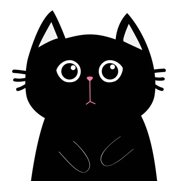 Schwarze Katzengesicht Kopf Silhouette. trauriges Kätzchen. Nette Zeichentrickfigur. Haustieradoption. Adoptiere mich. flachen Design-Stil. weißer Hintergrund. isoliert. — Stockvektor