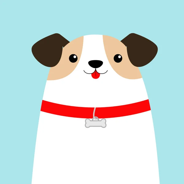Κεφάλι σκύλου. Λευκό σκυλάκι. Κόκκινο κόκαλο. Χαριτωμένο στυλ καρτούν αστείο χαρακτήρα μωρού. Επίπεδη διακόσμηση. Βοηθήστε το άστεγο ζώο ιδέα. Υιοθετείστε με. Υιοθεσία κατοικίδιων. Μπλε φόντο. Απομονωμένες. — Διανυσματικό Αρχείο