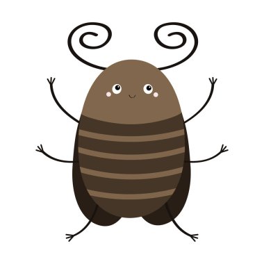 Böcek böceği simgesi. Boynuzlu sevimli böcek, kanatları. Karikatür kawaii komik karakter. Düz tasarım. Beyaz arka plan. Izole.