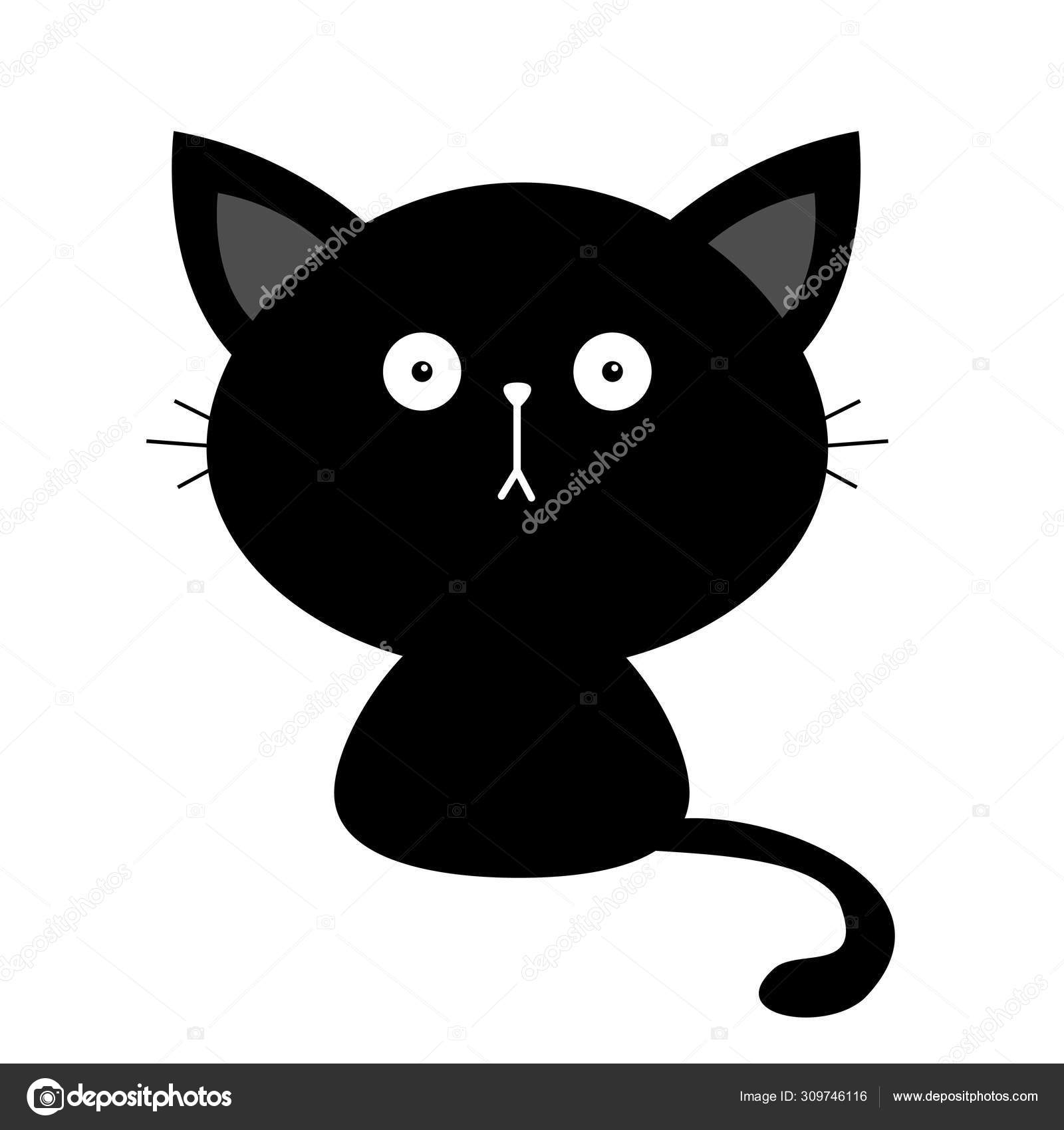 Gray Cat. Cute Kitten Silhouette. Funny Face Head Round Icon