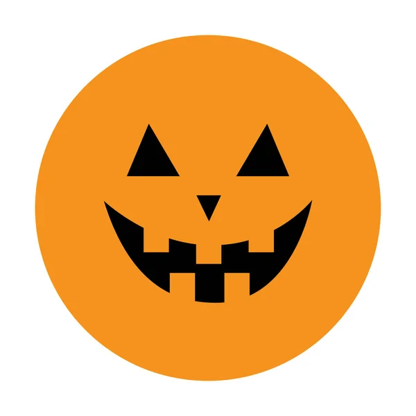 Icono redondo de calabaza. Emoción sonriente. Ojos triangulares, ratón sonriente, dientes. Feliz Halloween. Lindo personaje divertido bebé de dibujos animados. Tarjeta de felicitación. Fondo blanco. Diseño plano . — Archivo Imágenes Vectoriales