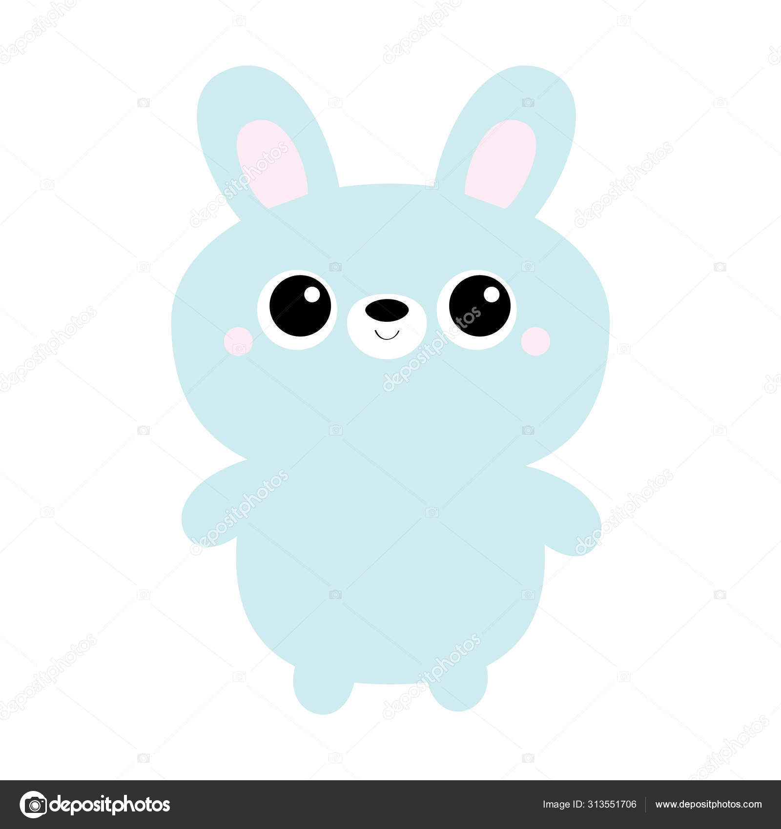 Cute Rabbit Bunny Face In Kawaii Style Vector Clip Art Stock