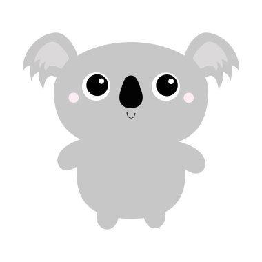 Koala oyuncak ikonu. Sevimli çizgi film karakteri. Kawaii hayvan suratlı. Gözleri, burnu, kulakları olan komik bir bebek. Çocuklar basar. Tebrik kartı. Düz dizayn. Beyaz arka plan. İzole edilmiş.