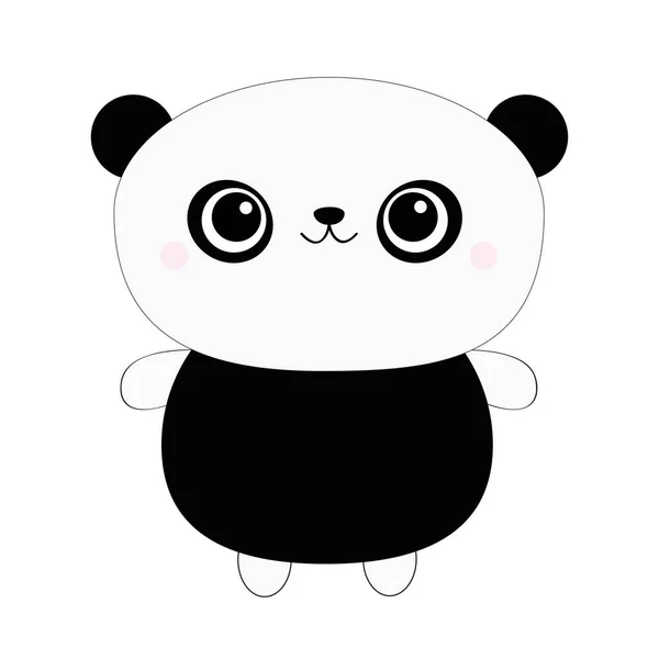 Panda bear toy icon. Kawaii animal. Black and white. Cute cartoon character. Funny baby face with eyes, nose, ears. Kids print. Love Greeting card. Flat design. Gray background. Isolated. — ストックベクタ