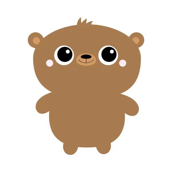 Grizzly brown bear toy. Big eyes. Cute cartoon funny kawaii character. Forest baby animal collection. White background. Isolated. Flat design. — Wektor stockowy