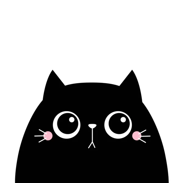 Cute Black Cat Kitten Kitty Kitten Funny Sad Face Kawaii — Stock Vector