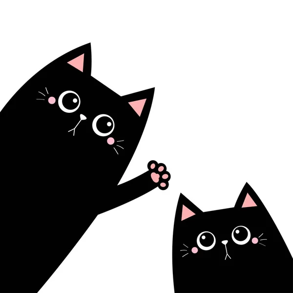 黑猫的轮廓设置 挥挥手粉红爪子印 卡通人物卡瓦滑稽而忧郁的面容 宠物狗宝宝系列 笔记本封面 平面设计 斯堪的纳维亚风格 白色背景 — 图库矢量图片