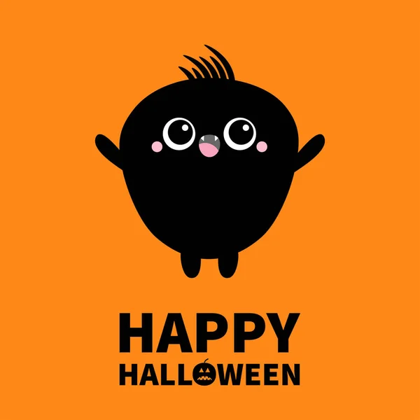 Feliz Halloween Silueta Monstruo Lindo Kawaii Caricatura Negro Aterrador Divertido — Vector de stock