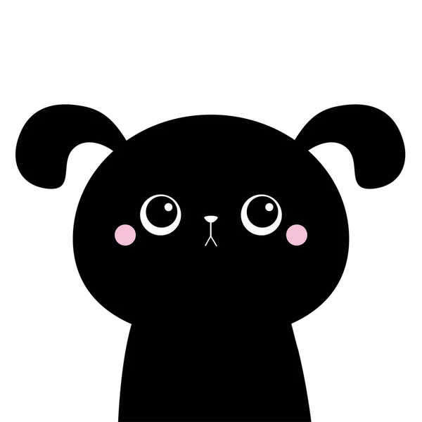Μαύρο Σκυλί Κουτάβι Σιλουέτα Εικονίδιο Χαριτωμένος Χαρακτήρας Καρτούν Ροζ Μάγουλα — Διανυσματικό Αρχείο