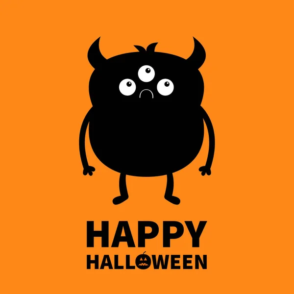 Happy Halloween Monster Black Silhouette Cute Cartoon Kawaii Sad Character — Stock Vector