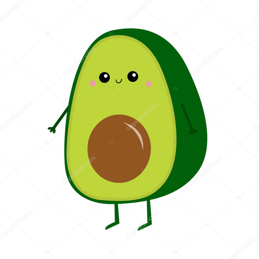 Avocado icon. Smiling face. Cute cartoon kawaii funny baby character. Greeting card. Happy Valentines day. Healthy food. Flat design. White background. Isolated. Vector illustration