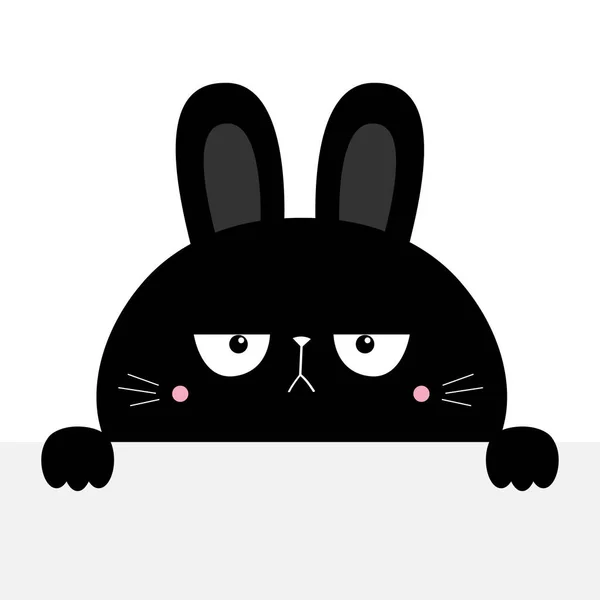 Silueta Conejo Negro Sosteniendo Papel Vacío Lindo Personaje Triste Dibujos — Vector de stock
