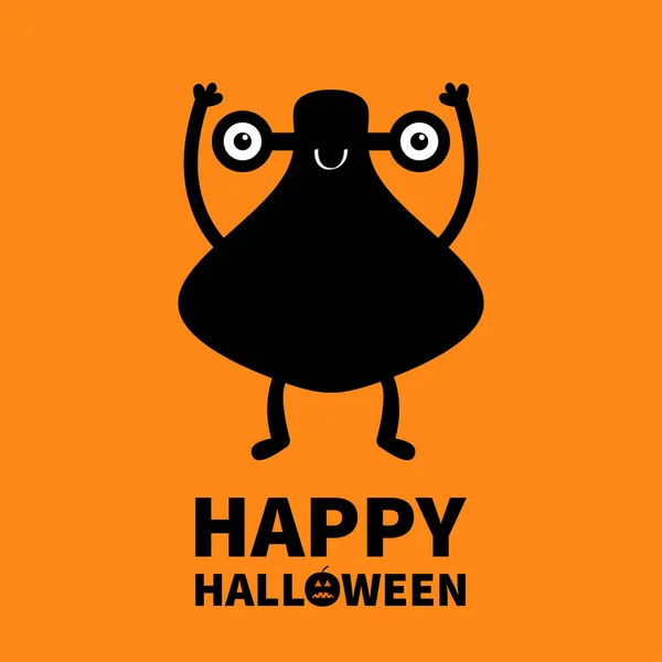Happy Halloween Monster Black Silhouette Cute Cartoon Kawaii Character Icon — Stock Vector