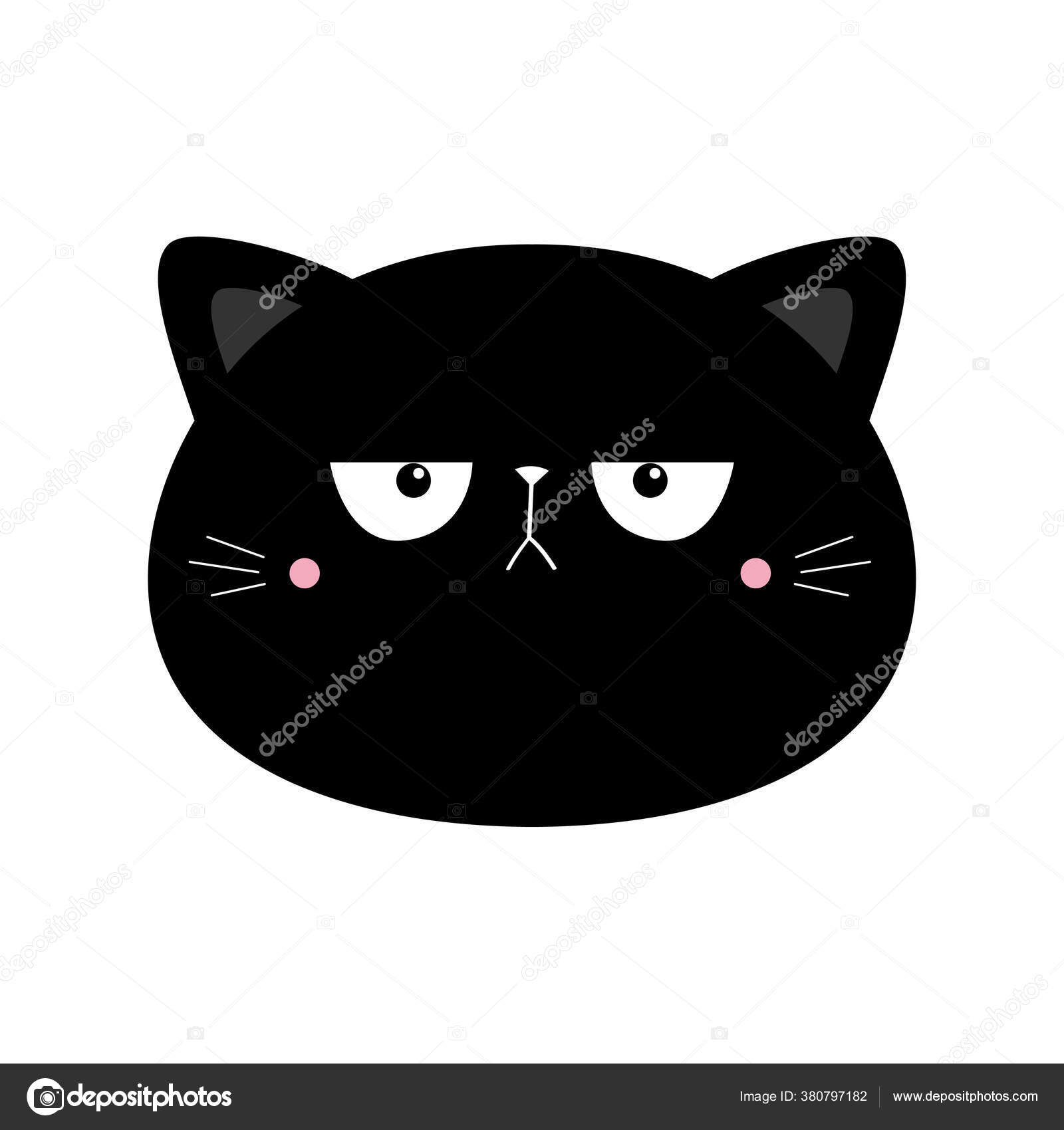 Cute Cat Icon. Gray Kitten Face Head Silhouette. Funny Kawaii