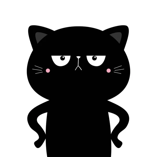 Kattenpoesje Staand Leuke Kawaii Cartoon Triest Grappig Karakter Zwart Silhouet — Stockvector