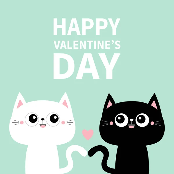 Buon San Valentino Carino Gatto Gatto Nero Gattino Set Cuore — Vettoriale Stock