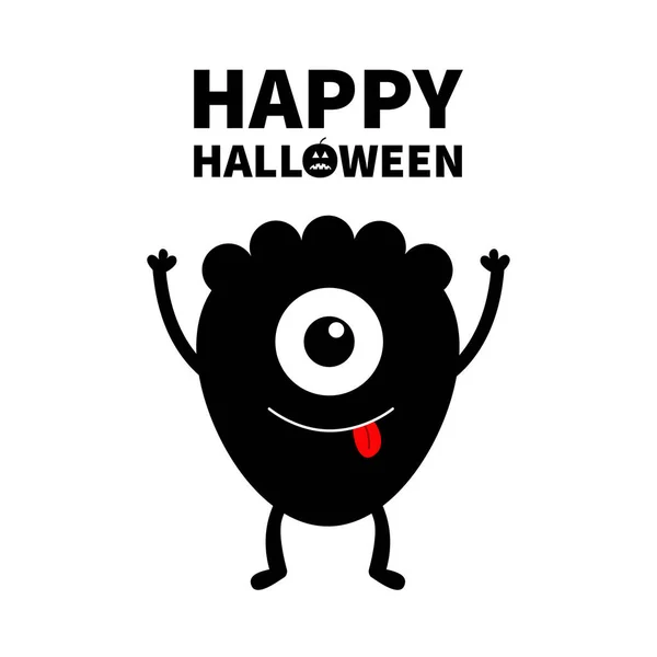Чёрный Силуэт Монстра Счастливого Хэллоуина Симпатичный Карикатурный Персонаж Один Глаз — стоковый вектор