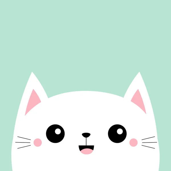 Bílá Kočička Kočička Usmívá Ikona Hezká Tvářička Kawaiská Kreslená Postava — Stockový vektor