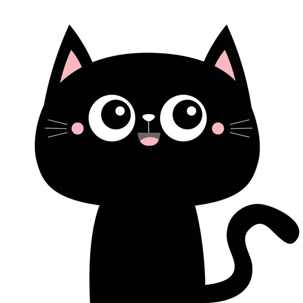 Lindo Gato Negro Gatito Icono Personaje Dibujos Animados Kawaii Cara — Archivo Imágenes Vectoriales